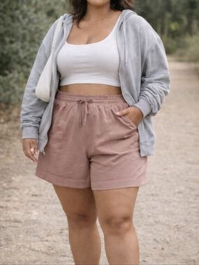 Danskin Dusty Rose Drawstring Shorts Elastic Waist Athleisure Lounge Activewear